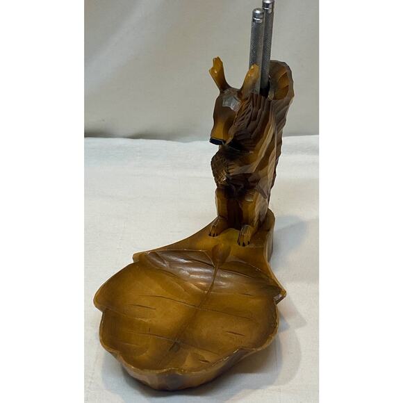 Antique 1940s MCM German Black Forest Hand Carved Squirrel Nut Cracker Wood Tray - Picture 3 of 11